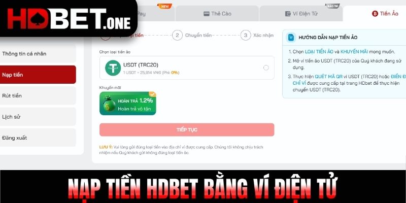 Nạp tiền HDBET bằng ví điện tử