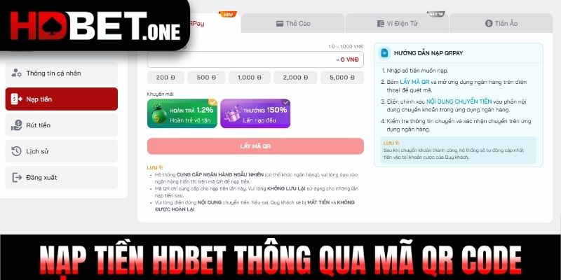 Nạp tiền HDBET thông qua mã QR code